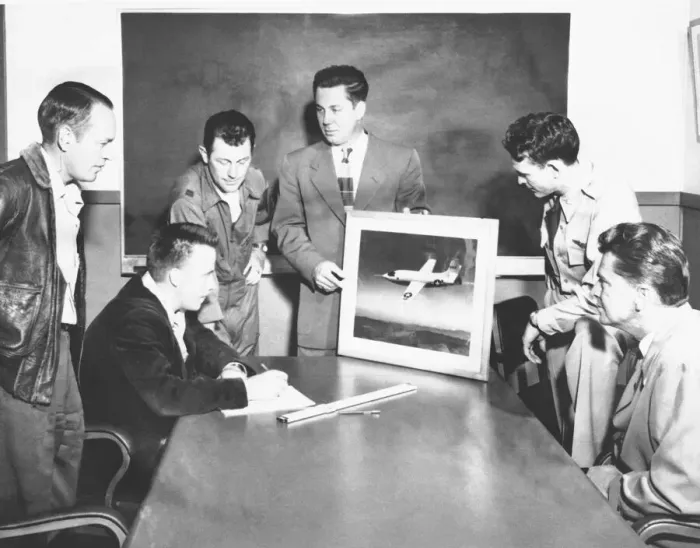 Framed Print : Key members of the XS 1 research team, USA, January 1948. Creator: Unknown Framed Print : Key members of the XS 1 research team, USA, January 1948. Creator: Unknown