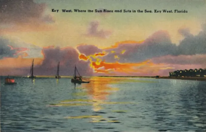Framed Print : Key West. Where the Sun Rises and Sets in the Sea, Key West, Florida, c1940s Framed Print : Key West. Where the Sun Rises and Sets in the Sea, Key West, Florida, c1940s