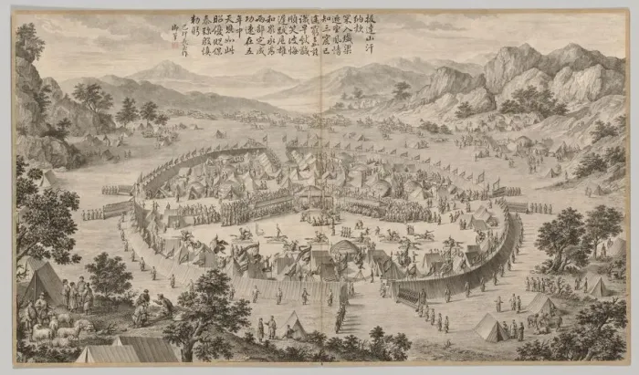 Framed Print : Khan of Bada Shan Presenting Tribute: from Battle Scenes of the Quelling of Rebellions…, c Framed Print : Khan of Bada Shan Presenting Tribute: from Battle Scenes of the Quelling of Rebellions…, c