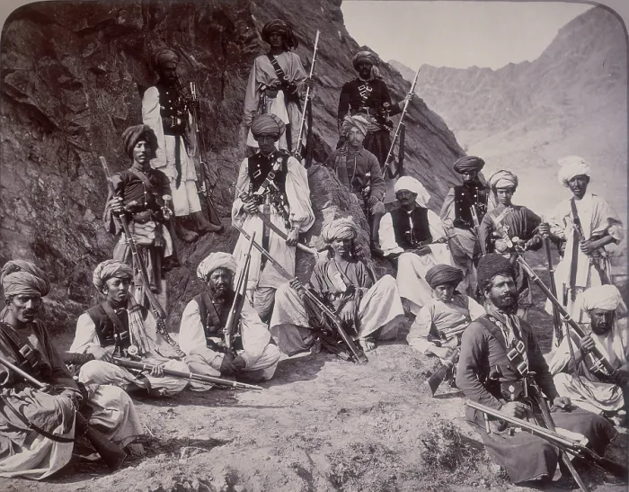 Framed Print : Khan of Lalpura and followers, Afghanistan, 1878. Creator: John Burke Framed Print : Khan of Lalpura and followers, Afghanistan, 1878. Creator: John Burke
