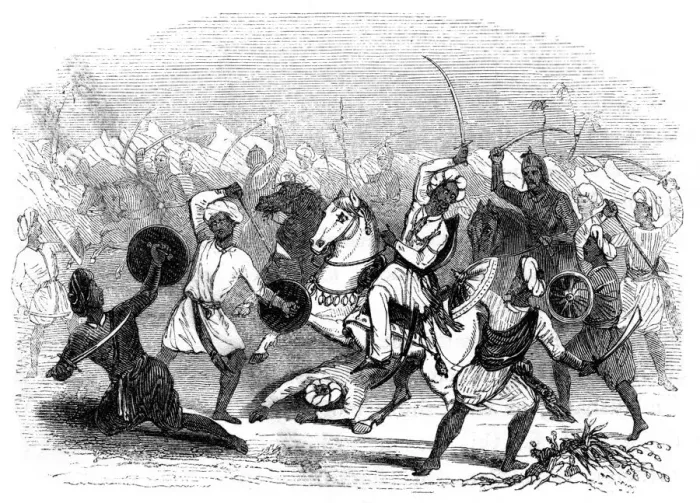 Framed Print : Khan Lodi overpowered, 15th century, (1847). Artist: Robinson Framed Print : Khan Lodi overpowered, 15th century, (1847). Artist: Robinson