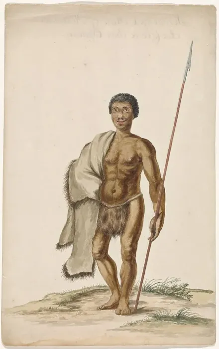 Framed Print : Khoekhoe man with assegaai, c.1675-c.1725. Creator: Anon Framed Print : Khoekhoe man with assegaai, c.1675-c.1725. Creator: Anon