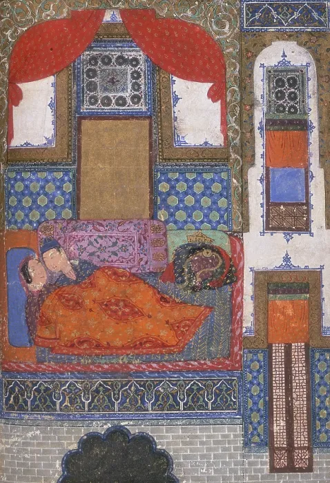 Framed Print : Khusrau and Shirin in bed, c1410-c1411. Creator: Unknown Framed Print : Khusrau and Shirin in bed, c1410-c1411. Creator: Unknown