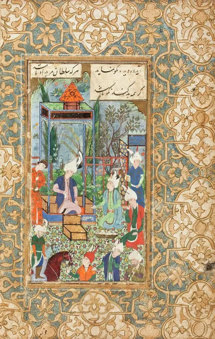 Framed Print : Khusraw Receiving his Captured Brother, page from a manuscript of the Khamsa, 16th century. Creator: Unknown Framed Print : Khusraw Receiving his Captured Brother, page from a manuscript of the Khamsa, 16th century. Creator: Unknown