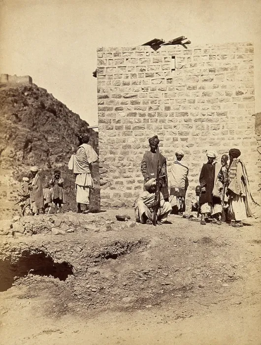 Framed Print : The Khyber Pass, Pakistan: men in a group with rifles, c1900. Creator: Unknown Framed Print : The Khyber Pass, Pakistan: men in a group with rifles, c1900. Creator: Unknown