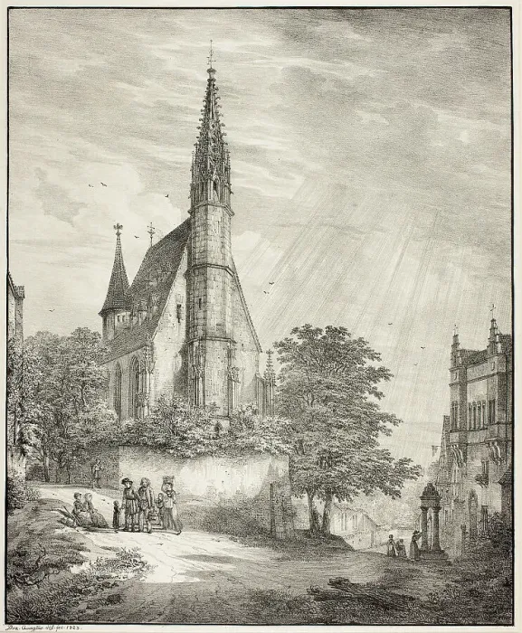 Framed Print : Kiderich Church in Rheingau, 1823. Creator: Domenico Quaglio II Framed Print : Kiderich Church in Rheingau, 1823. Creator: Domenico Quaglio II