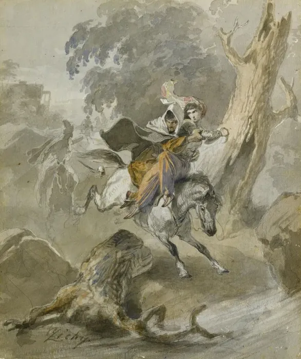 Framed Print : The Kidnap (From the Series Scenes du Caucase). Artist: Zichy, Mihaly (1827-1906) Framed Print : The Kidnap (From the Series Scenes du Caucase). Artist: Zichy, Mihaly (1827-1906)