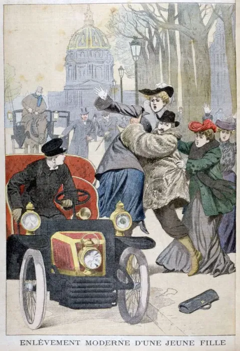 Framed Print : Kidnapping of a young woman in Paris, 1902 Framed Print : Kidnapping of a young woman in Paris, 1902