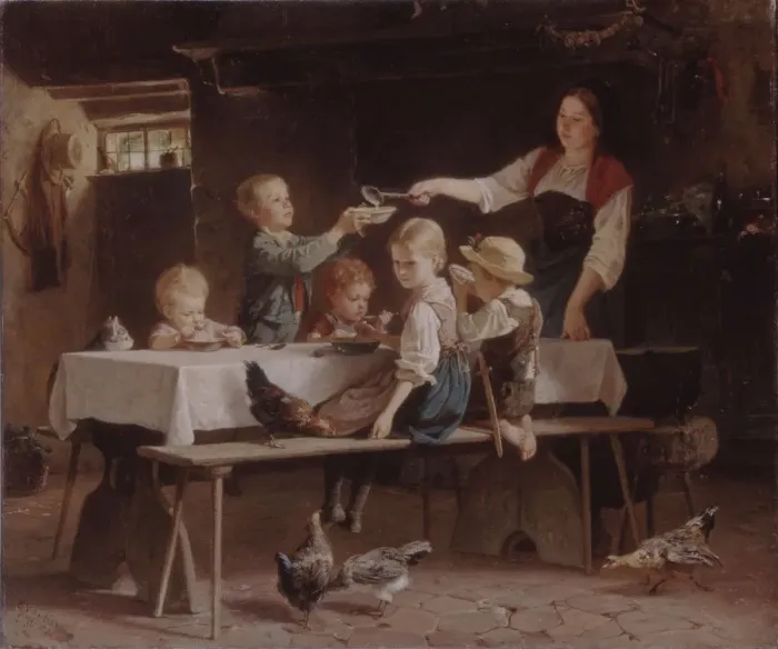 Framed Print : Kids at Lunch, 1857. Artist: Vautier, Marc Louis Benjamin, the Elder (1829-1898) Framed Print : Kids at Lunch, 1857. Artist: Vautier, Marc Louis Benjamin, the Elder (1829-1898)