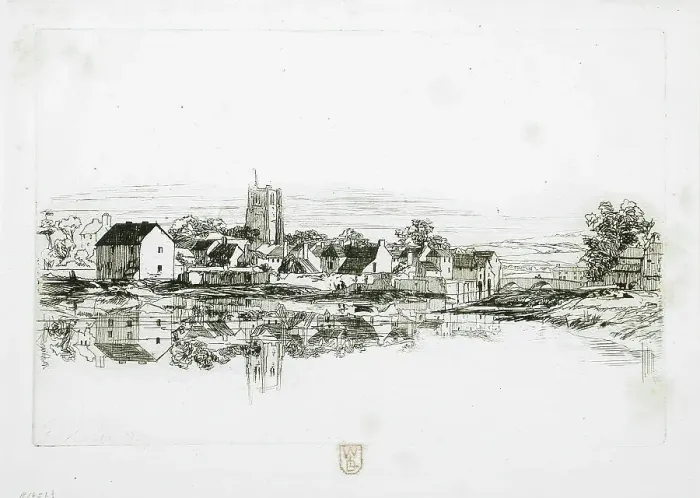 Framed Print : Kidwelly Town, 1859. Creator: Francis Seymour Haden Framed Print : Kidwelly Town, 1859. Creator: Francis Seymour Haden