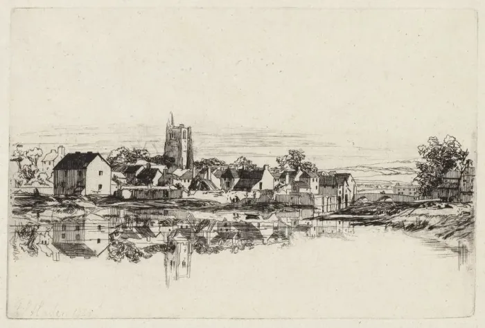 Framed Print : Kidwelly Town, 1859. Creator: Francis Seymour Haden (British, 1818-1910) Framed Print : Kidwelly Town, 1859. Creator: Francis Seymour Haden (British, 1818-1910)