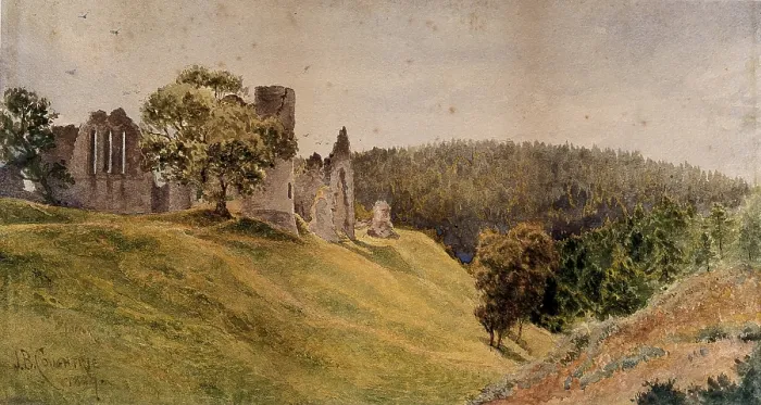 Framed Print : Kildrummy Castle, Aberdeenshire, frequented by Sir Patrick Manson in 1889, 1889. Creator: James Billington Coughtrie Framed Print : Kildrummy Castle, Aberdeenshire, frequented by Sir Patrick Manson in 1889, 1889. Creator: James Billington Coughtrie