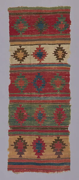 Kilim with Bands of 'Star' Motifs, Turkey, 1st quarter of the 18th century. Creator: Unknown. Kilim with Bands of 'Star' Motifs, Turkey, 1st quarter of the 18th century. Creator: Unknown