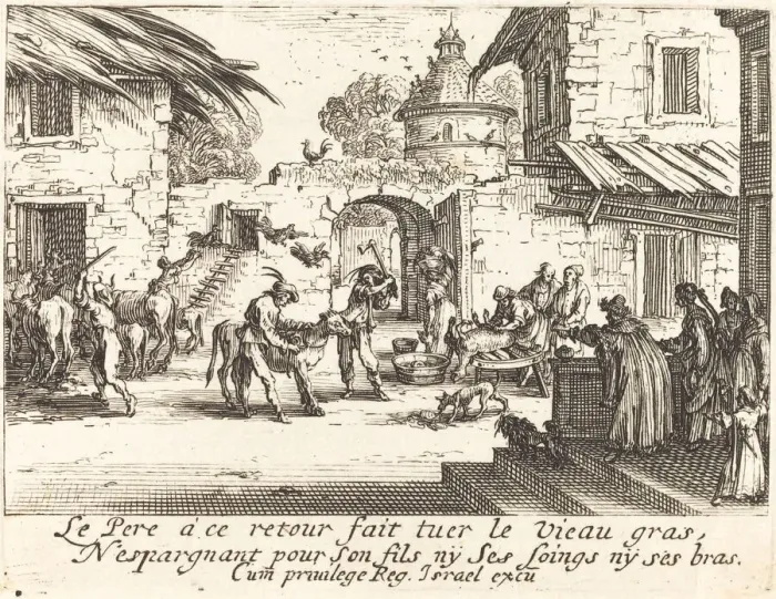 Framed Print : Killing the Fatted Calf, 1635. Creator: Jacques Callot Framed Print : Killing the Fatted Calf, 1635. Creator: Jacques Callot