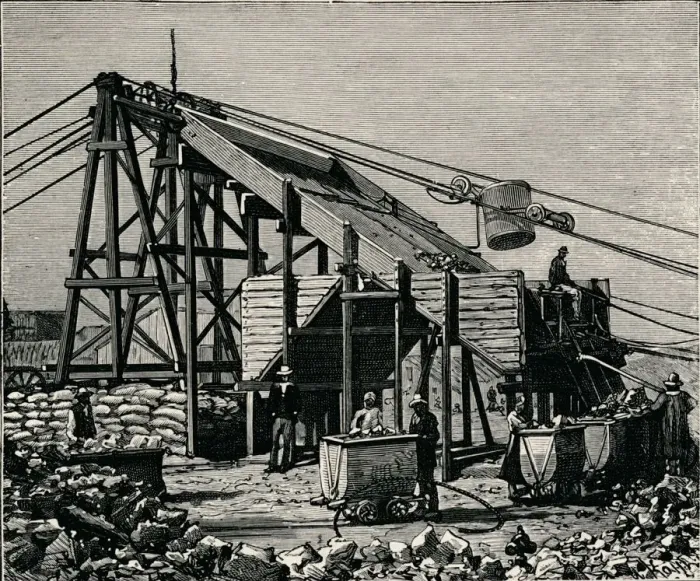Framed Print : Kimbereley Diamond Mine: apparatus for raising the diamantiferous earth, 1896 Framed Print : Kimbereley Diamond Mine: apparatus for raising the diamantiferous earth, 1896