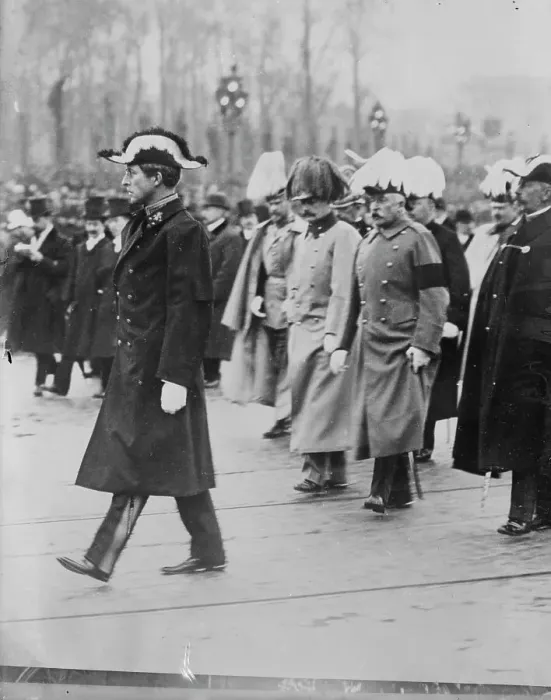 Framed Print : King Albert and Duke Connaught at King Leopold's funeral, 1910. Creator: Bain News Service