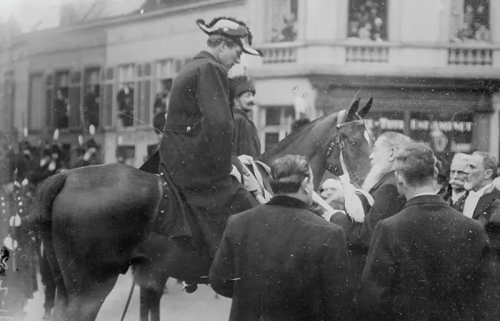 Framed Print : King Albert on horse at King Leopold's funeral, Belgium, 1910. Creator: Bain News Service Framed Print : King Albert on horse at King Leopold's funeral, Belgium, 1910. Creator: Bain News Service