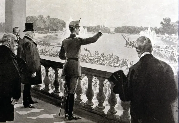 Framed Print : King Alfonso XIII of Spain (1886-1941) acclaimed in the gardens of Versailles, Paris (1905) Framed Print : King Alfonso XIII of Spain (1886-1941) acclaimed in the gardens of Versailles, Paris (1905)