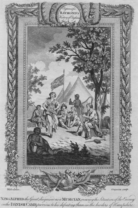 Framed Print : King Alfred the Great, disguised as a Musician, viewing the Situation of the Enemy, c1787 Framed Print : King Alfred the Great, disguised as a Musician, viewing the Situation of the Enemy, c1787