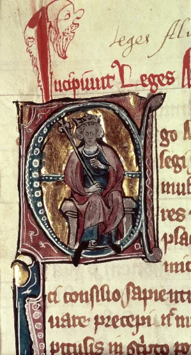 Framed Print : King Alfred the Great enthroned, 14th century. Creator: Unknown