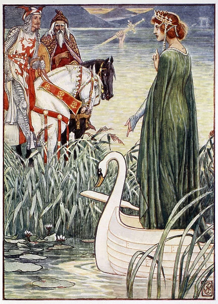 King Arthur asks the Lady of the Lake for the sword Excalibur, 1911