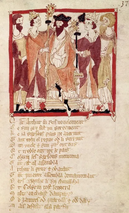 Framed Print : King Arthur's coronation, 14th century. Creator: Unknown. King Arthur's coronation, 14th century. Creator: Unknown Framed Print : King Arthur's coronation, 14th century. Creator: Unknown. King Arthur's coronation, 14th century. Creator: Unknown