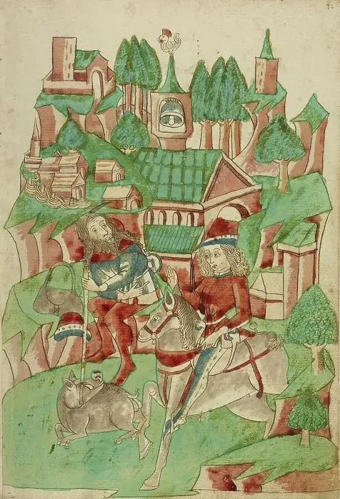Framed Print : King Avenir Hunting Wild Boar; Barlaam und Josaphat, 1469. Creators: Hans Schilling, Diebolt Lauber Framed Print : King Avenir Hunting Wild Boar; Barlaam und Josaphat, 1469. Creators: Hans Schilling, Diebolt Lauber