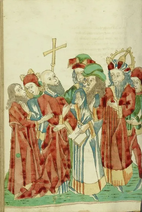 Framed Print : King Avenir and Josaphat amid the Pagan Scholars; Barlaam und Josaphat, 1469. Creators: Hans Schilling, Diebolt Lauber Framed Print : King Avenir and Josaphat amid the Pagan Scholars; Barlaam und Josaphat, 1469. Creators: Hans Schilling, Diebolt Lauber