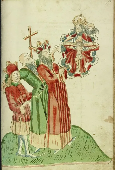 Framed Print : King Avenir, Josaphat, and Nachor Behold the Throne of Grace in Heaven; Barlaam und Josaphat, 1469. Creators: Hans Schilling, Diebolt Lauber Framed Print : King Avenir, Josaphat, and Nachor Behold the Throne of Grace in Heaven; Barlaam und Josaphat, 1469. Creators: Hans Schilling, Diebolt Lauber
