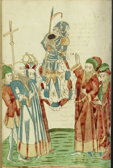 Framed Print : King Avenir, Josaphat and the Pagan Scholars Behold the Personification of Mars, 1469. Creators: Hans Schilling, Diebolt Lauber Framed Print : King Avenir, Josaphat and the Pagan Scholars Behold the Personification of Mars, 1469. Creators: Hans Schilling, Diebolt Lauber