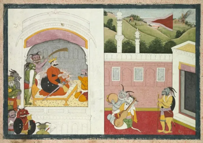 Framed Print : King Bana enjoying music in his court, from the Usha-Aniruddha section of a Krishna Lila, c Framed Print : King Bana enjoying music in his court, from the Usha-Aniruddha section of a Krishna Lila, c