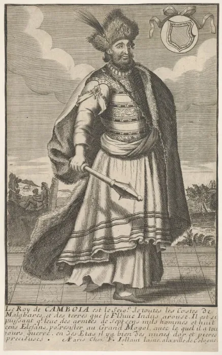 Framed Print : The King of Cambodia standing with a sceptre in his right hand, ca. 1670-1700 Framed Print : The King of Cambodia standing with a sceptre in his right hand, ca. 1670-1700