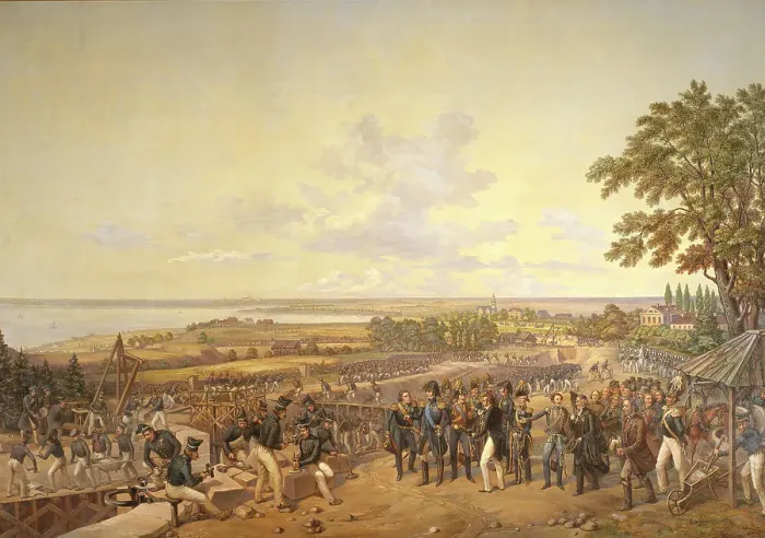 Framed Print : King Carl XIV Johan of Sweden Visiting the Canal Locks at Berg in 1819, 1856. Creator: Alexander Wetterling Framed Print : King Carl XIV Johan of Sweden Visiting the Canal Locks at Berg in 1819, 1856. Creator: Alexander Wetterling