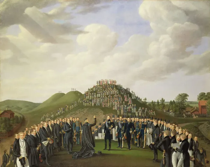 Framed Print : King Carl XIV Johan Visiting the Mounds at Old Uppsala in 1834, 1836. Creator: Johan Way Framed Print : King Carl XIV Johan Visiting the Mounds at Old Uppsala in 1834, 1836. Creator: Johan Way