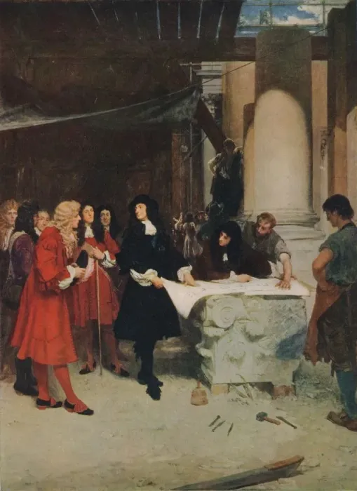 Framed Print : King Charles II Visiting Wren During The Building of St. Pauls Cathedral, 1888, (1912). Artist: John Seymour Lucas Framed Print : King Charles II Visiting Wren During The Building of St. Pauls Cathedral, 1888, (1912). Artist: John Seymour Lucas