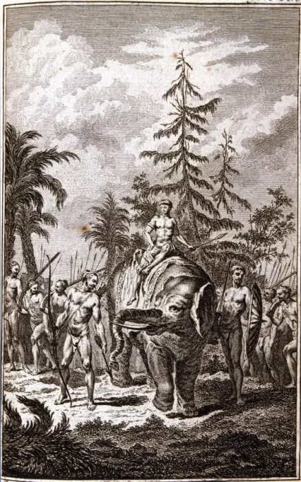 Framed Print : King of Cochin on his elephant accompanied by his court, engraving in the work Abregé Framed Print : King of Cochin on his elephant accompanied by his court, engraving in the work Abregé