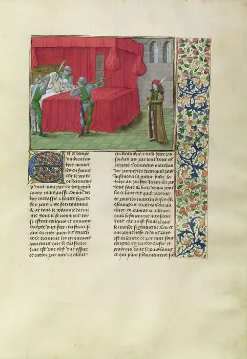 Framed Print : The King of Cyprus Killed by his Brothers Persecutors, c1360s; about 1480-1483. Creator: Master of the Getty Froissart Framed Print : The King of Cyprus Killed by his Brothers Persecutors, c1360s; about 1480-1483. Creator: Master of the Getty Froissart