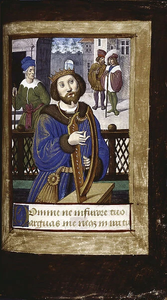 King David playing his harp (from Lettres batardes), ca 1490-1510. Artist: Poyet, Jean (active 1483-1497)