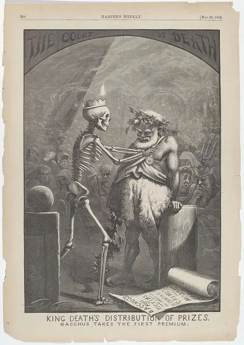 Framed Print : King Death's Distribution of Prizes. Bacchus Takes the First Premium. 1870. Creator: Thomas Nast Framed Print : King Death's Distribution of Prizes. Bacchus Takes the First Premium. 1870. Creator: Thomas Nast