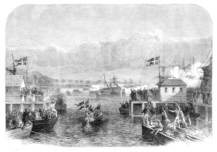 Framed Print : The King of Denmark visiting the North-Sea Squadron on its return to Copenhagen, 1864. Creator: Unknown Framed Print : The King of Denmark visiting the North-Sea Squadron on its return to Copenhagen, 1864. Creator: Unknown