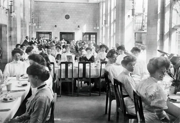 Framed Print : King Edward VII Sanatorium, Midhurst, Sussex: nurses and medical staff (?) about to dine, 1907. Creator: Unknown Framed Print : King Edward VII Sanatorium, Midhurst, Sussex: nurses and medical staff (?) about to dine, 1907. Creator: Unknown
