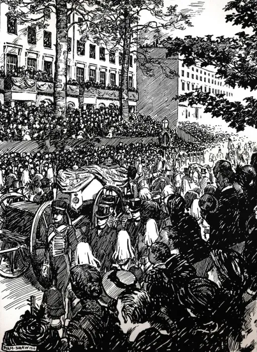 Framed Print : King Edward VIIs last journey through London: the funeral cortege in Piccadilly, 1910 (1911). Artist: Byam Shaw Framed Print : King Edward VIIs last journey through London: the funeral cortege in Piccadilly, 1910 (1911). Artist: Byam Shaw