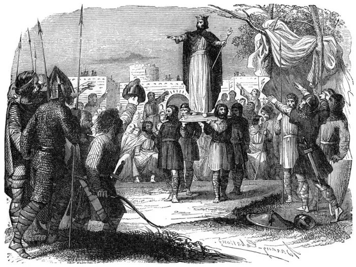 Framed Print : King of the Franks being carried on a shield, 1882-1884 Framed Print : King of the Franks being carried on a shield, 1882-1884