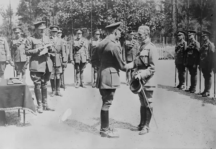 Framed Print : King Geo. decorates French Colonel, 7 Jul 1917. Creator: Bain News Service Framed Print : King Geo. decorates French Colonel, 7 Jul 1917. Creator: Bain News Service