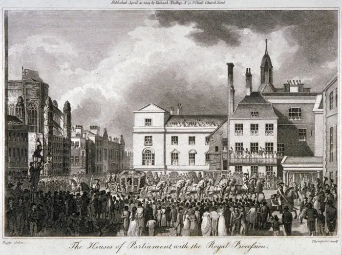 Framed Print : King George III processing through Old Palace Yard, Westminster, London, 1804. Artist Framed Print : King George III processing through Old Palace Yard, Westminster, London, 1804. Artist