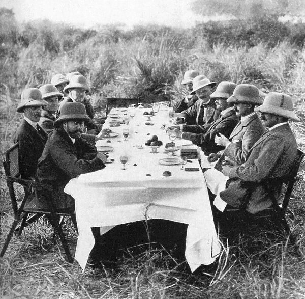 King George V (1865-1936) having lunch after tiger hunting in Nepal, 1911 (1936)