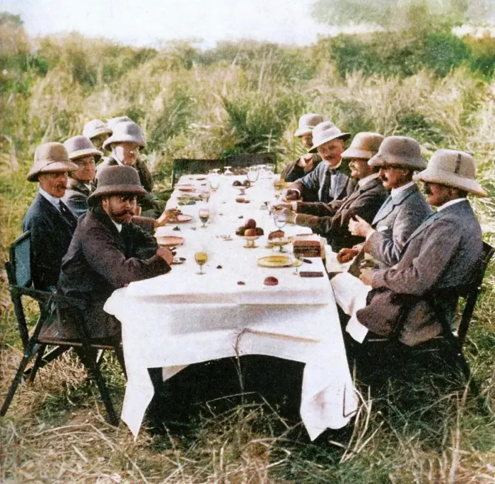 Framed Print : King George V (1865-1936) having lunch after tiger hunting in Nepal, 1911 (1936). Creator: Unknown Framed Print : King George V (1865-1936) having lunch after tiger hunting in Nepal, 1911 (1936). Creator: Unknown