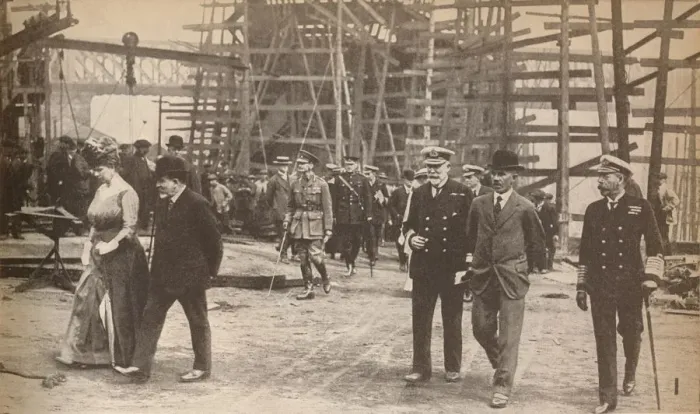 Framed Print : King George V and Queen Mary at a Sunderland shipyard during World War I, June 15th, 1917, (1935) Framed Print : King George V and Queen Mary at a Sunderland shipyard during World War I, June 15th, 1917, (1935)
