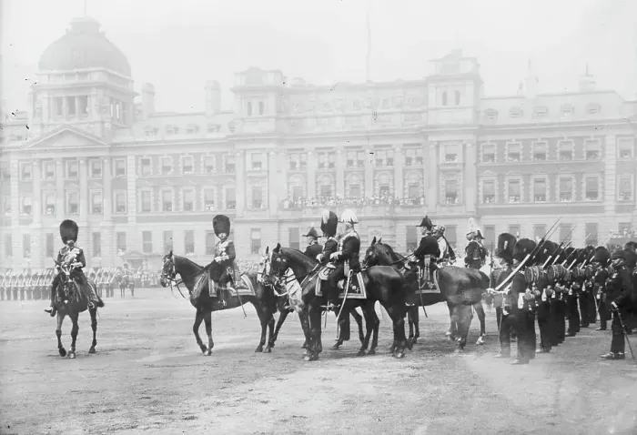 Framed Print : King George V at Trooping of Colors, May 1911. Creator: Bain News Service Framed Print : King George V at Trooping of Colors, May 1911. Creator: Bain News Service
