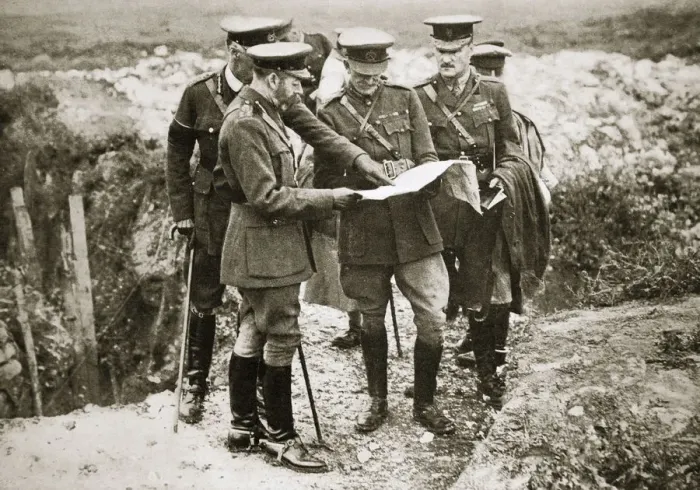 Framed Print : King George V visits the front, France, World War I, 1916 Framed Print : King George V visits the front, France, World War I, 1916